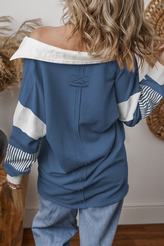Women’s Black Striped Patchwork Collar Sweatshirt | Zarnesh