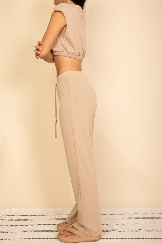 Women French Terry Crop Top Wide Leg Pants Set | Zarnesh