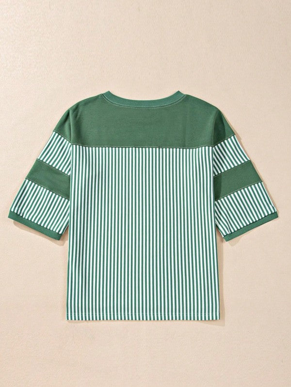 Women's Cotton Stripe Color Block Half Quarter Sleeve Top | Zarnesh
