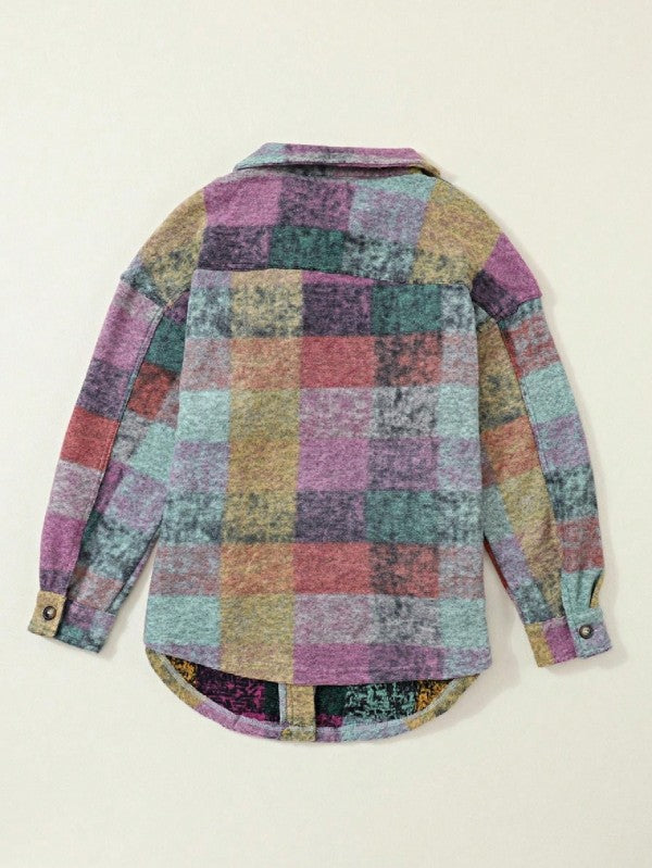 Women's Mustard Red Mint Plaid Button Shacket Cardigan | Zarnesh