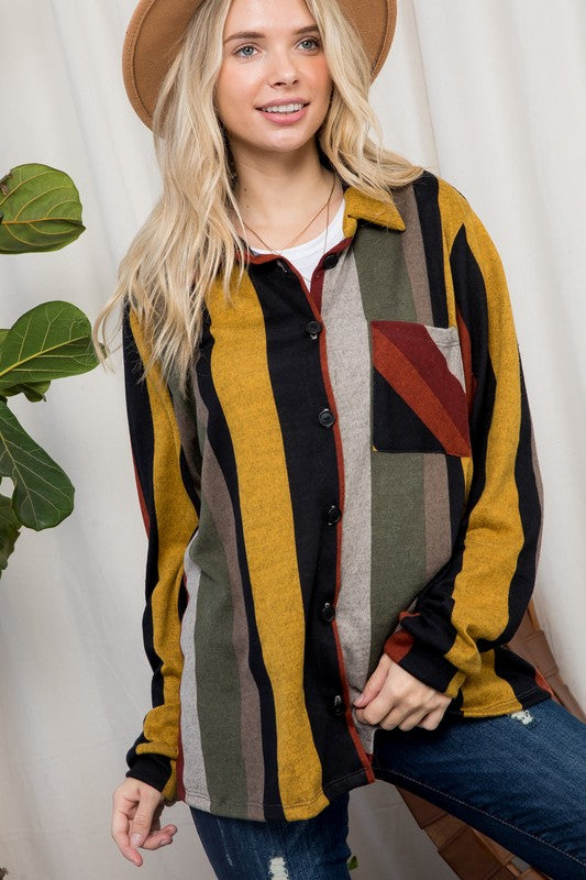 Women Cozy Stripe Button Down Shacket | Zarnesh