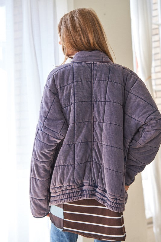 Women Washed Soft Comfy Quilting Zip Closure Jacket | Zarnesh