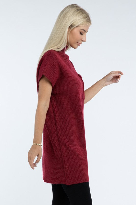 Women’s Mock Neck Short Sleeve Sweater Dress with Pocket | Zarnesh