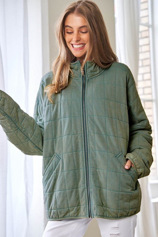 Women Washed Soft Comfy Quilting Zip Closure Jacket | Zarnesh