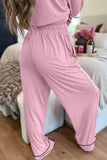 Delicacy Contrast Piping Trim Lapel Button Down Top 2pcs Lounge Pajama Set