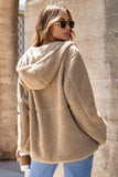 Women Fleece Zip Up Side Pockets Hooded Pocketed Jacket Zarnesh