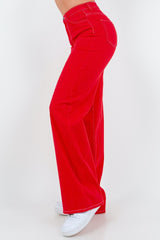 Women Wide Leg Jean in Red zarnesh.com