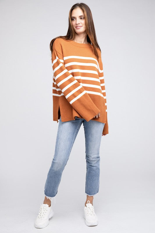 Women’s Ribbed Hem Stripe Sweater | Zarnesh