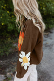 Women Flower Pattern V Neck Drop Loose Fit Shoulder Sweater Zarnesh
