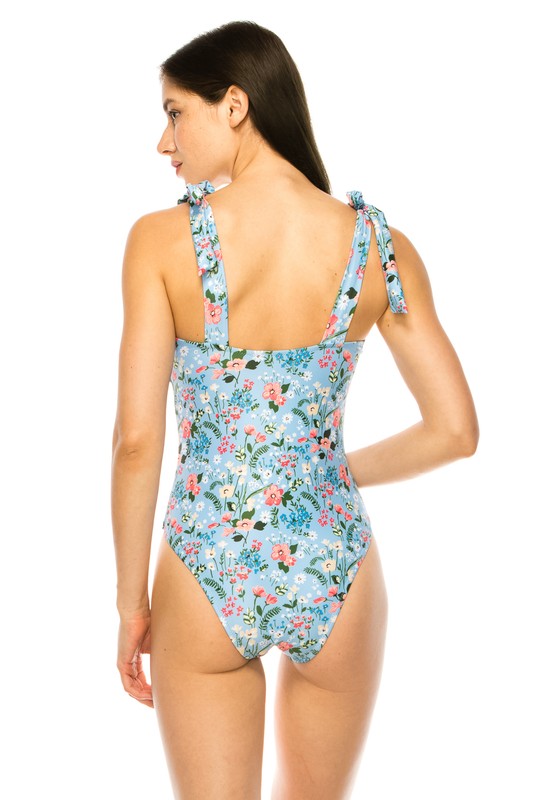 Women One Piece Bathing Suit Floral Print Shoulder Top zarnesh.com