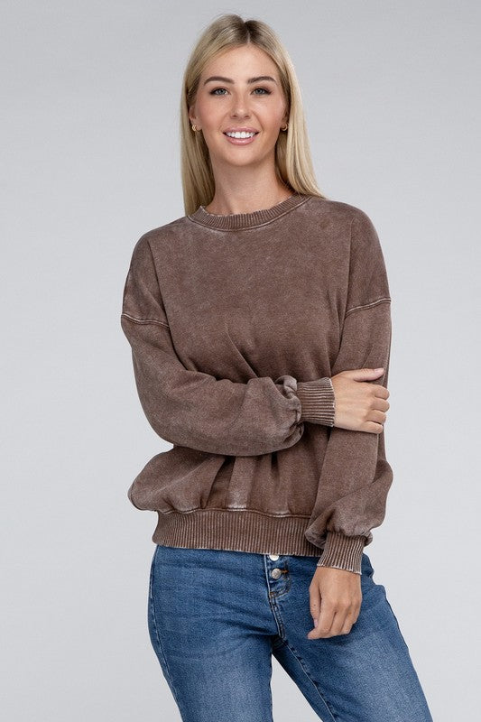 Women's Acid Wash Fleece Oversized Pullover | Zarnesh