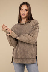 Women Acid Wash French Terry Exposed-Seam Sweatshirt | Zarnesh