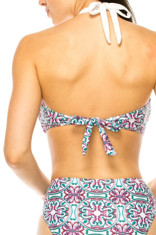 Women Two Piece Floral Prints Criss Cross Halter Bikini | Zarnesh