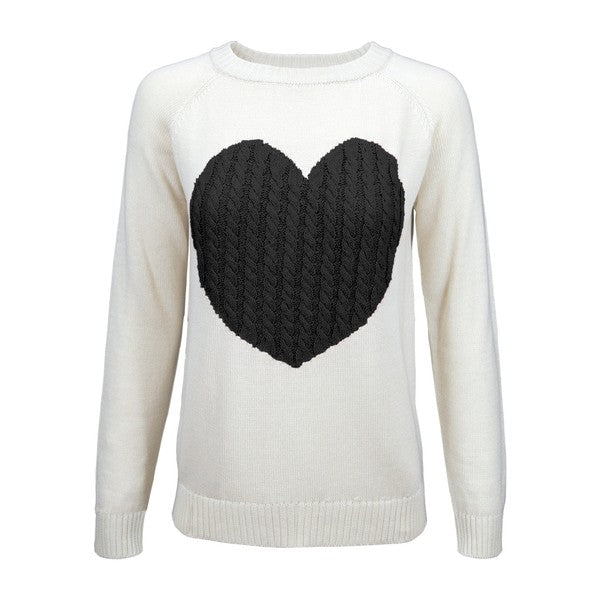 Women Love Heart Jacquard Round Neck Pullover Sweater | Zarnesh