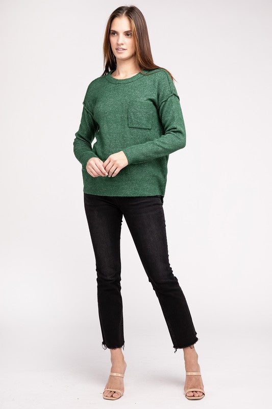 Women Melange Hi-Low Hem Round Neck Sweater | Zarnesh