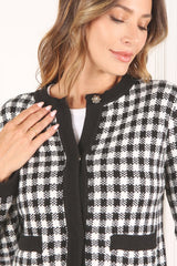 Women Black Check Knitted Jacket | Zarnesh