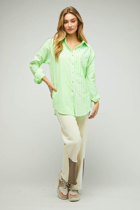 Women Stripe Button Down Long Sleeve Shirt | Zarnesh