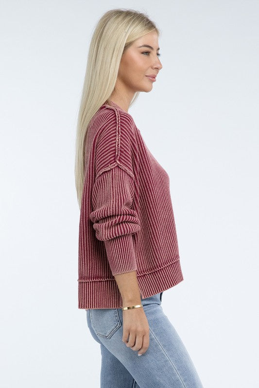 Women’s Washed Side Slit Oversized Cropped Sweater | Zarnesh