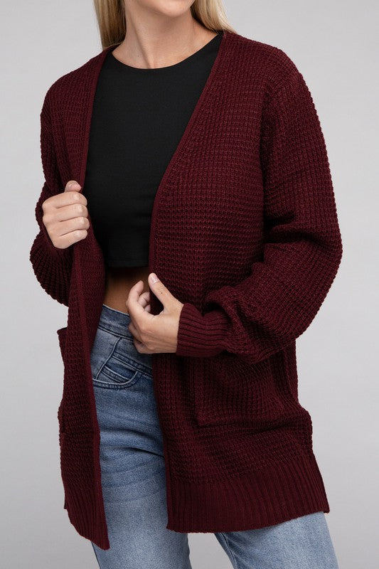 Women Low Gauge Waffle Open Cardigan Sweater | Zarnesh