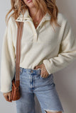 Women Fleece Placket Turn Down Collar Drop Shoulder Sweatshirt Zarnesh