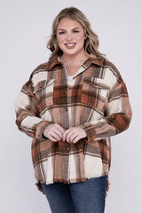 Women Plus Size Yarn Dyed Plaid Shirt Jacket | Zarnesh