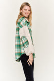 Women Multi Plaid Fuzzy Sleeve Functional Welt Pockets Jacket Zarnesh