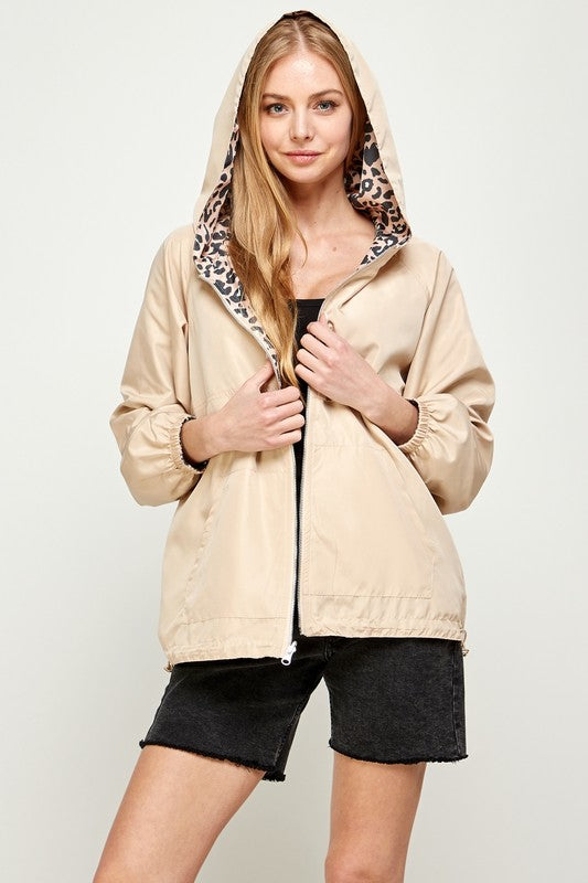 Women Reversible Contrast Print Zip-Up Windbreaker Hoodie | Zarnesh