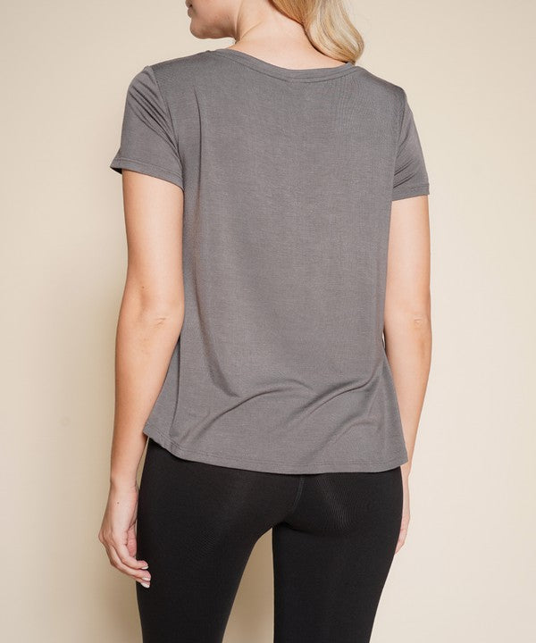 Women Bamboo V Neck Flared Open Bottom Short Sleeves T Shirt Zarnesh