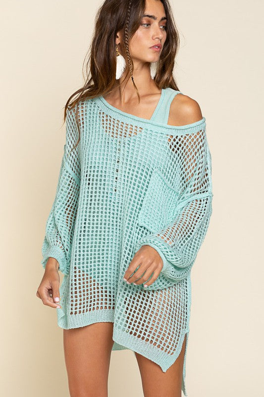 women Oversized Fit See-through Pullover Sweater zarnesh.com