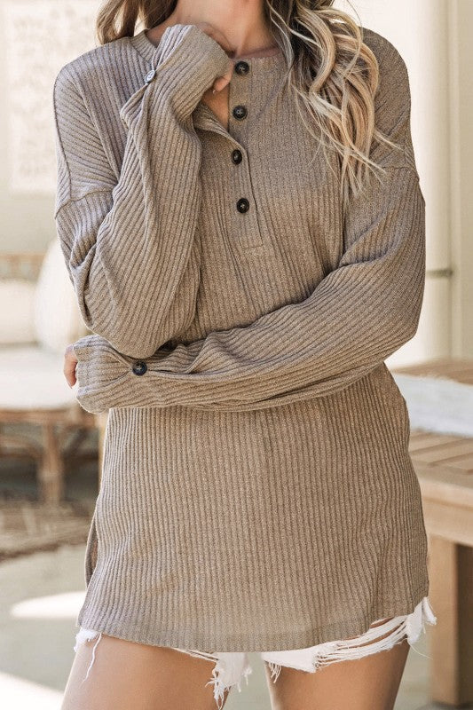 Women’s Evie Rib Textured Henley Knit Top | Zarnesh