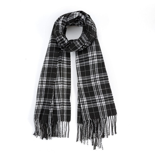 Women Striped Plaid Fringed Scarf | Zarnesh