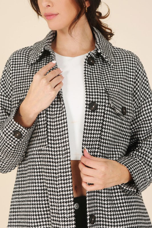 Women Houndstooth Long Shacket | Zarnesh