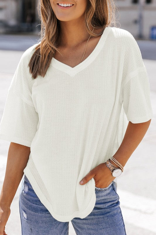 Women’s Jennifer Waffle Knit Drop Shoulder Loose Top | Zarnesh