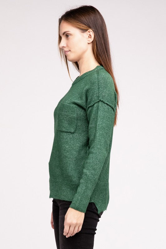 Women Melange Hi-Low Hem Round Neck Sweater | Zarnesh