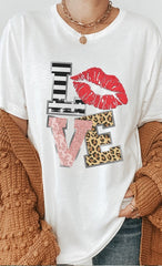 Women Love Multi Pattern Valentine Plus Size Graphic Tee Zarnesh