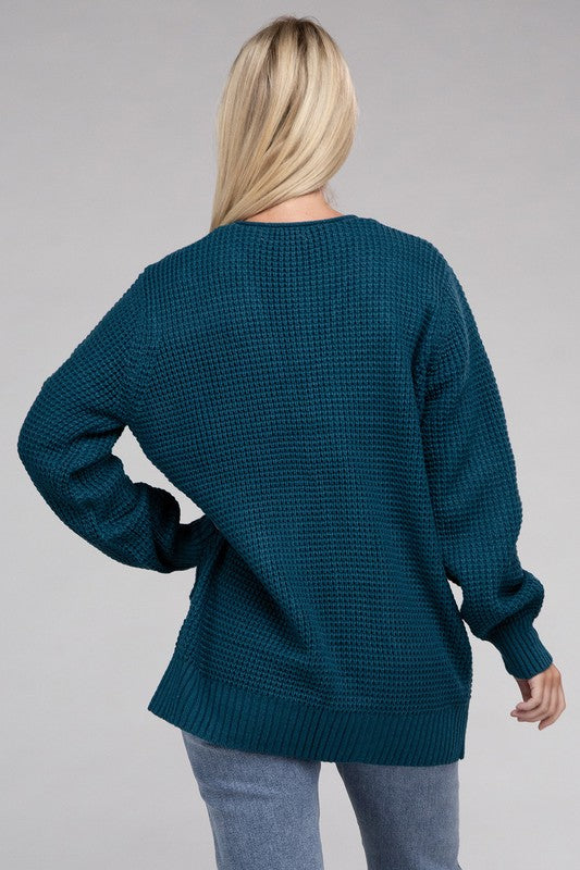 Women Low Gauge Waffle Open Cardigan Sweater | Zarnesh