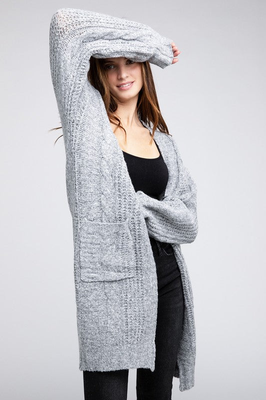 Women Twist Knitted Open Front Cardigan with Pockets | Zarnesh