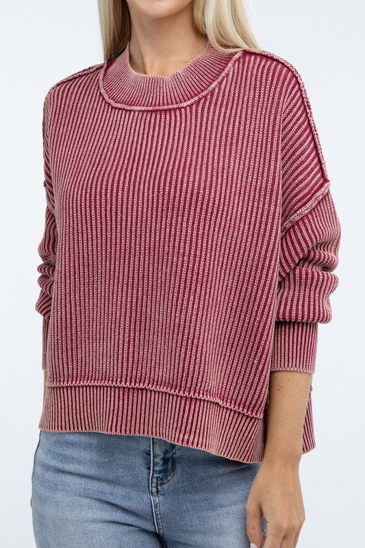 Women’s Washed Side Slit Oversized Cropped Sweater | Zarnesh