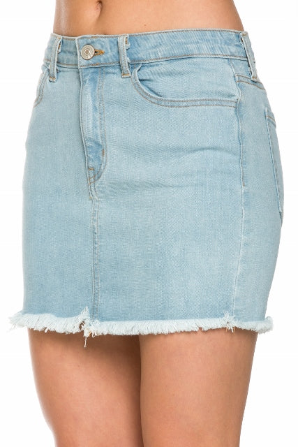 Women Classic Five Pockets Light Wash Jean Mini Raw Hem Skirts Zarnesh