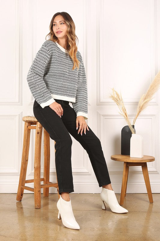 Women’s Herringbone Pattern Crew Neck Sweater | Zarnesh