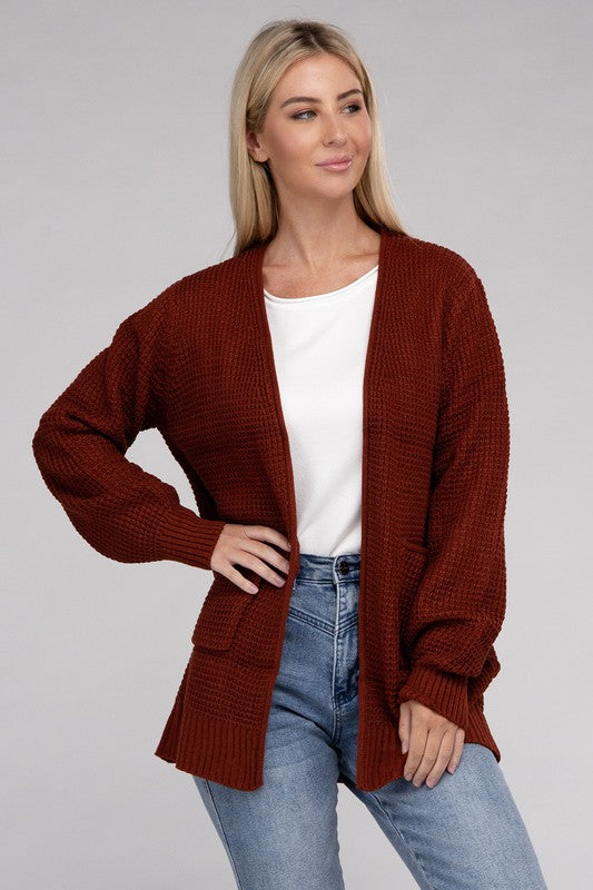 Women Low Gauge Waffle Open Cardigan Sweater | Zarnesh