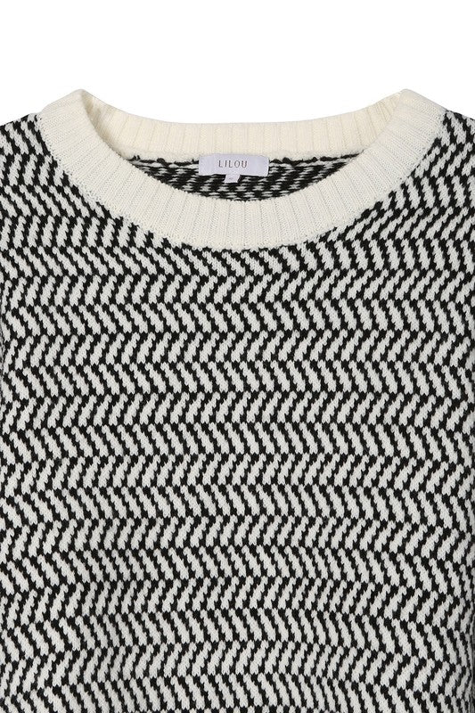 Women’s Herringbone Pattern Crew Neck Sweater | Zarnesh