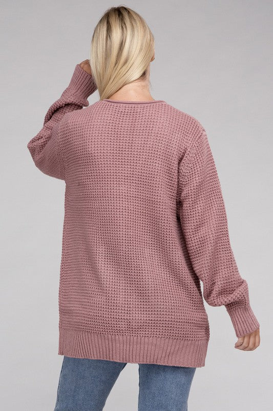 Women Low Gauge Waffle Open Cardigan Sweater | Zarnesh