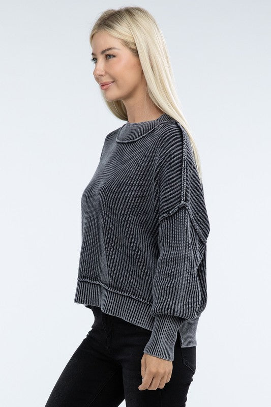 Women’s Washed Side Slit Oversized Cropped Sweater | Zarnesh