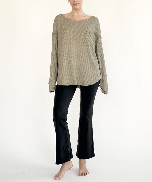 Women Bamboo Waffle Long Sleeve Oversized Pullover Top Zarnesh