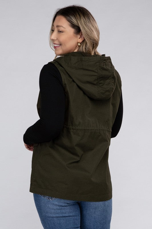 Women Plus Drawstring Waist Military Hoodie Vest | Zarnesh