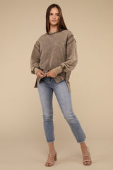 Women Acid Wash French Terry Exposed-Seam Sweatshirt | Zarnesh