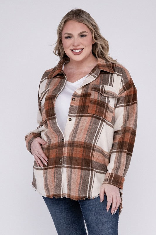 Women Plus Size Yarn Dyed Plaid Shirt Jacket | Zarnesh