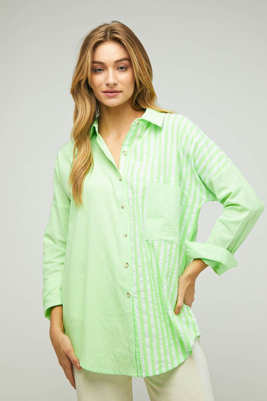 Women Stripe Button Down Long Sleeve Shirt | Zarnesh