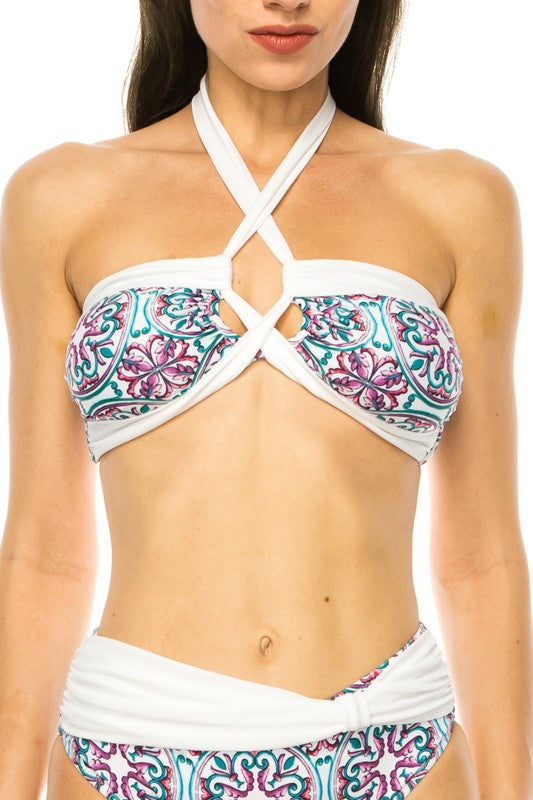 Women Two Piece Floral Prints Criss Cross Halter Bikini | Zarnesh